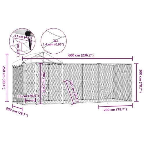 Vanjski kavez za pse s krovom srebrni 6x2x2,5 m pocinčani čelik - 6 x 2 x 2.5 m Cijena