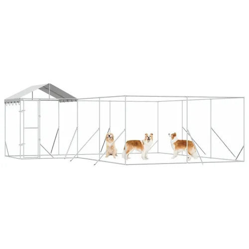Vanjski kavez za pse s krovom srebrni 6x6x2,5 m pocinčani čelik - 6 x 6 x 2.5 m Cijena
