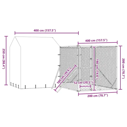 Vanjski kavez za pse s krovom srebrni 4x4x2,5 m pocinčani čelik - 4 x 4 x 2.5 m Cijena
