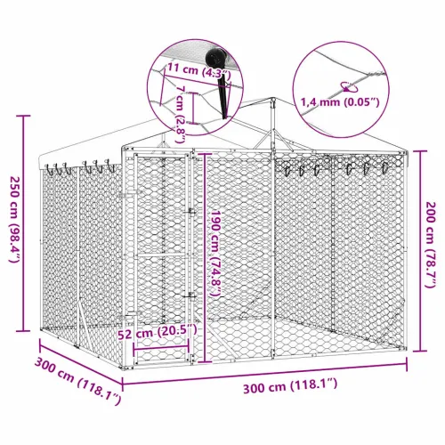 Vanjski kavez za pse s krovom srebrni 3x3x2,5 m pocinčani čelik - 3 x 3 x 2.5 m 1 Cijena