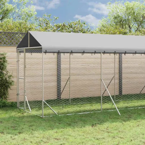 Vanjski kavez za pse s krovom srebrni 2x10x2,5m pocinčani čelik - 2 x 10 x 2.5 m Cijena