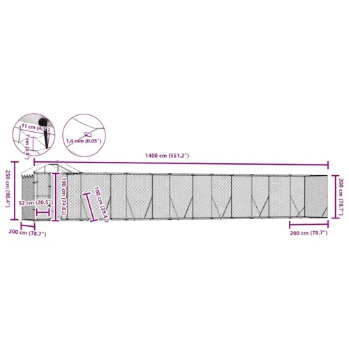 Vanjski kavez za pse s krovom srebrni 14x2x2,5m pocinčani čelik - 14 x 2 x 2.5 m Cijena