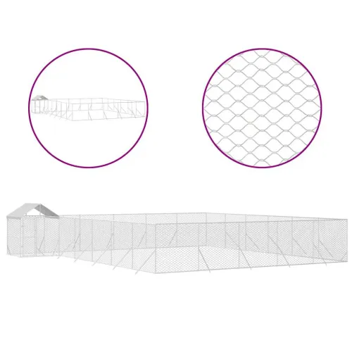 Vanjski kavez za pse s krovom srebrni 12 x 12 x 2,5 m čelični - 12 x 12 x 2.5 m Cijena
