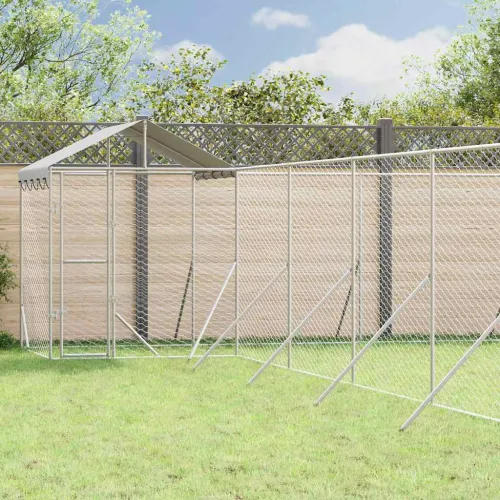 Vanjski kavez za pse s krovom srebrni 12 x 12 x 2,5 m čelični - 12 x 12 x 2.5 m Cijena