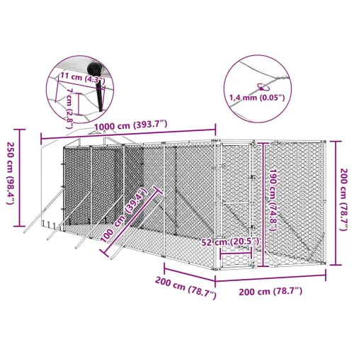 Vanjski kavez za pse s krovom srebrni 2x10x2,5m pocinčani čelik - 2 x 10 x 2.5 m Cijena