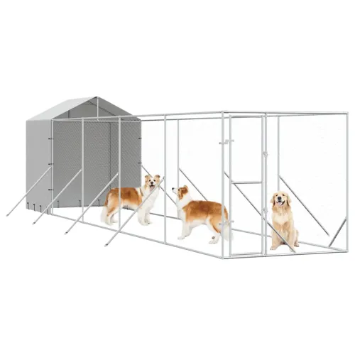 Vanjski kavez za pse s krovom srebrni 2x10x2,5m pocinčani čelik - 2 x 10 x 2.5 m Cijena
