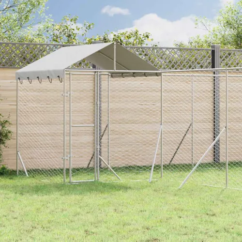 Vanjski kavez za pse s krovom srebrni 10x6x2,5m pocinčani čelik - 10 x 6 x 2.5 m Cijena