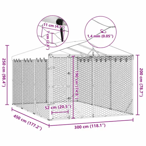 Vanjski kavez za pse s krovom srebrni 3 x 4,5 x 2,5 m čelični - 3 x 4.5 x 2.5 m 1 Cijena