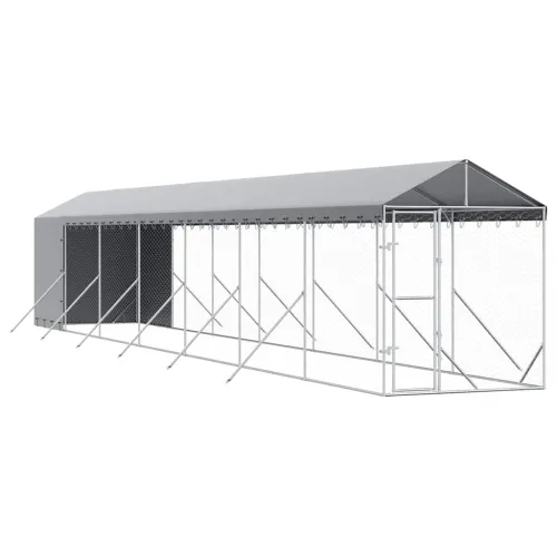 Vanjski kavez za pse s krovom srebrni 2x14x2,5m pocinčani čelik - 2 x 14 x 2.5 m Cijena