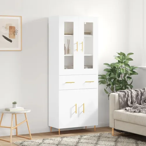 Visoka komoda bijela 69,5x34x180 cm konstruirano drvo - Bijela 1 2 vrata 2 ladice Bijela Cijena