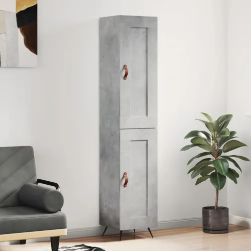 Visoka komoda siva betona 34,5x34x180 cm od konstruiranog drva - Beton siva 1 1 drvena vrata Cijena