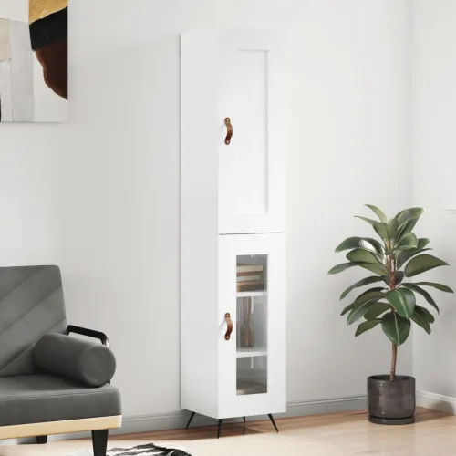 Visoka komoda sjajna bijela 34,5x34x180 cm konstruirano drvo - Visoko sjajno bijela 1 1 staklena vrata Cijena