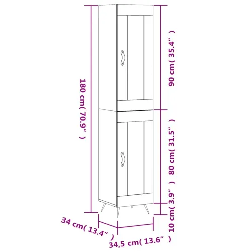 Visoka komoda siva sonome 34,5x34x180 cm od konstruiranog drva - Sivi hrast sonoma 1 1 drvena vrata Cijena