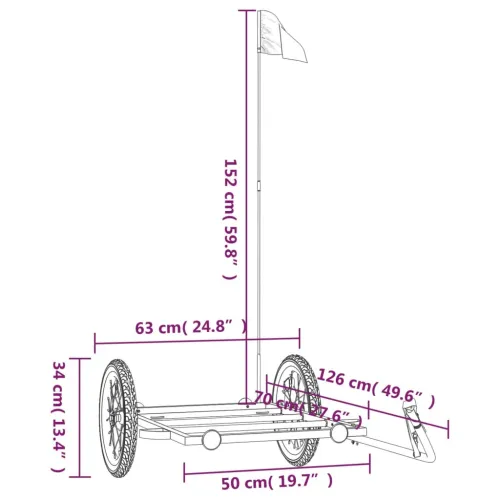 Prikolica za bicikl crna 126 x 63 x 34 cm željezna - 126 x 63 x 34 cm Cijena