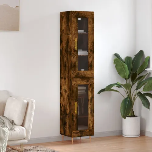 Visoka komoda dimljeni hrast 34,5x34x180cm konstruiranog drva - Dimljeni hrast 1 1 staklena vrata Dimljeni hrast Cijena