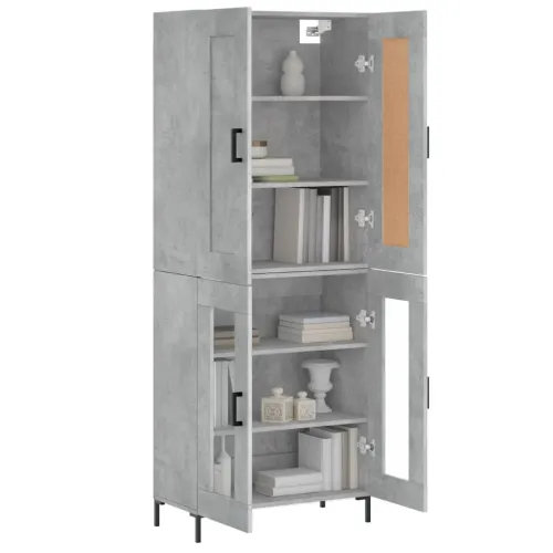 Visoka komoda siva betona 69,5x34x180 cm od konstruiranog drva - Beton siva 1 2 staklena vrata Cijena