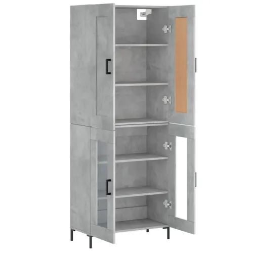 Visoka komoda siva betona 69,5x34x180 cm od konstruiranog drva - Beton siva 1 2 staklena vrata Cijena