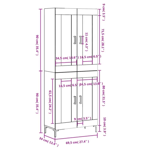 Visoka komoda siva betona 69,5x34x180 cm od konstruiranog drva - Beton siva 1 2 staklena vrata Cijena