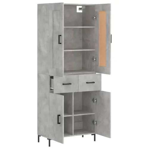 Visoka komoda siva betona 69,5x34x180 cm od konstruiranog drva - Beton siva 1 2 vrata 2 ladice Cijena