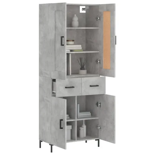 Visoka komoda siva betona 69,5x34x180 cm od konstruiranog drva - Beton siva 1 2 vrata 2 ladice Cijena