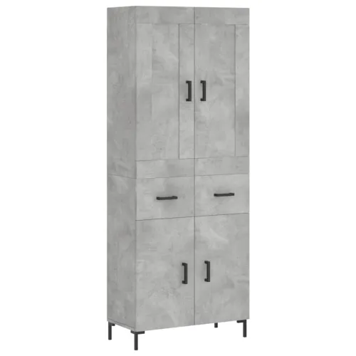 Visoka komoda siva betona 69,5x34x180 cm od konstruiranog drva - Beton siva 1 2 vrata 2 ladice Cijena