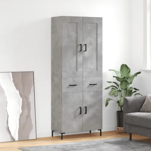 Visoka komoda siva betona 69,5x34x180 cm od konstruiranog drva - Beton siva 1 2 vrata 2 ladice Cijena
