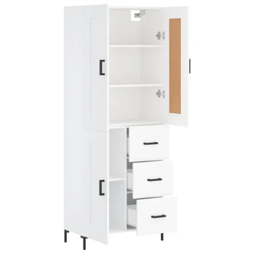 Visoka komoda bijela 69,5x34x180 cm konstruirano drvo - Bijela 1 1 drvena vrata 3 ladice Cijena