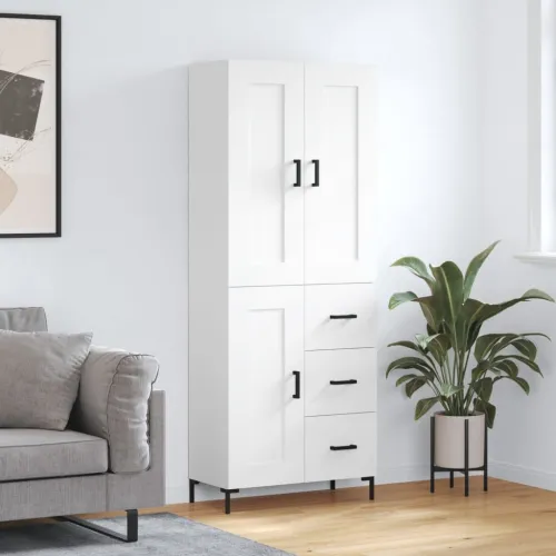Visoka komoda bijela 69,5x34x180 cm konstruirano drvo - Bijela 1 1 drvena vrata 3 ladice Cijena