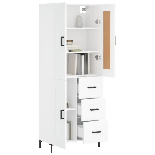 Visoka komoda bijela 69,5x34x180 cm konstruirano drvo - Bijela 1 1 drvena vrata 3 ladice Cijena