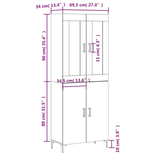 Visoka komoda siva betona 69,5x34x180 cm od konstruiranog drva - Beton siva 1 2 vrata Cijena