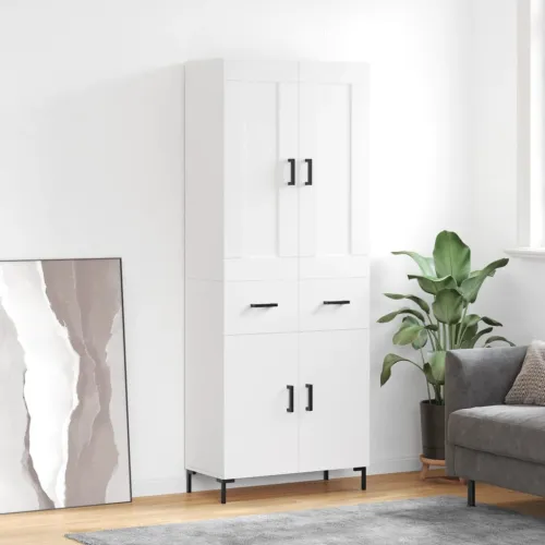 Visoka komoda bijela 69,5x34x180 cm konstruirano drvo - Bijela 1 2 vrata 2 ladice Cijena