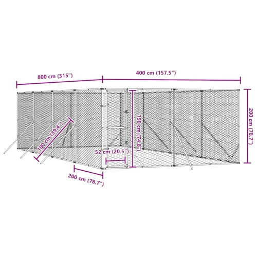 Vanjski kavez za pse srebrni 4 x 8 x 2 m od pocinčanog čelika - 4 x 8 x 2 m Cijena