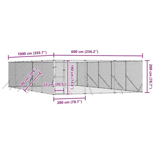 Vanjski kavez za pse srebrni 6 x 10 x 2 m od pocinčanog čelika - 6 x 10 x 2 m Cijena