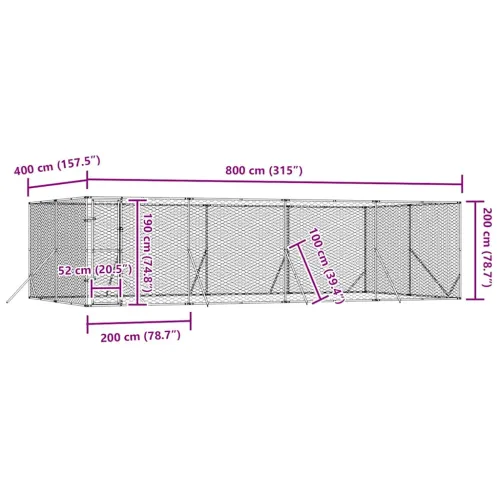 Vanjski kavez za pse srebrni 8 x 4 x 2 m od pocinčanog čelika - 8 x 4 x 2 m Cijena