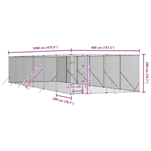 Vanjski kavez za pse srebrni 4 x 12 x 2 m od pocinčanog čelika - 4 x 12 x 2 m Cijena