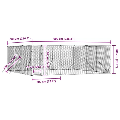 Vanjski kavez za pse srebrni 6 x 6 x 2 m od pocinčanog čelika - 6 x 6 x 2 m Cijena