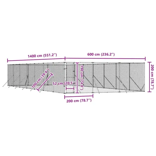 Vanjski kavez za pse srebrni 6 x 14 x 2 m od pocinčanog čelika - 6 x 14 x 2 m Cijena