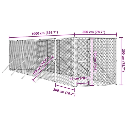 Vanjski kavez za pse srebrni 2 x 10 x 2 m od pocinčanog čelika - 2 x 10 x 2 m Cijena