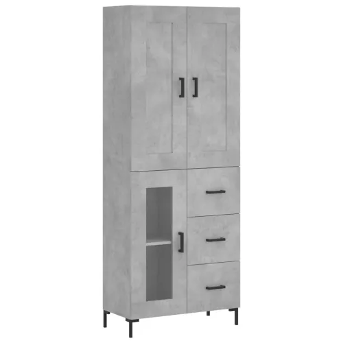 Visoka komoda siva betona 69,5x34x180 cm od konstruiranog drva - Beton siva 1 1 staklena vrata 3 ladice Cijena