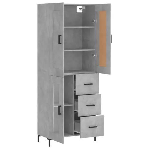 Visoka komoda siva betona 69,5x34x180 cm od konstruiranog drva - Beton siva 1 1 staklena vrata 3 ladice Cijena
