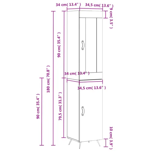Visoka komoda bijeli 34,5x34x180 cm od konstruiranog drva - Bijela 1 1 vrata Cijena