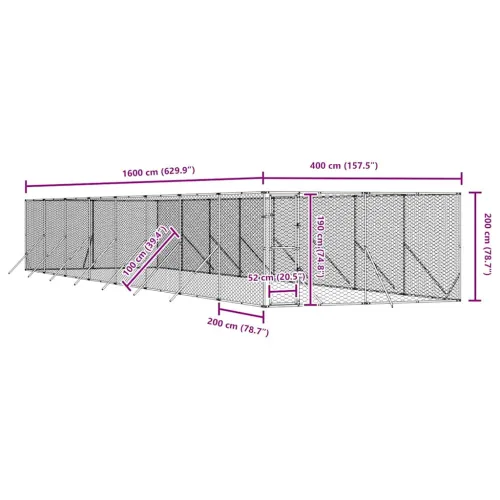 Vanjski kavez za pse srebrni 4 x 16 x 2 m od pocinčanog čelika - 4 x 16 x 2 m Cijena