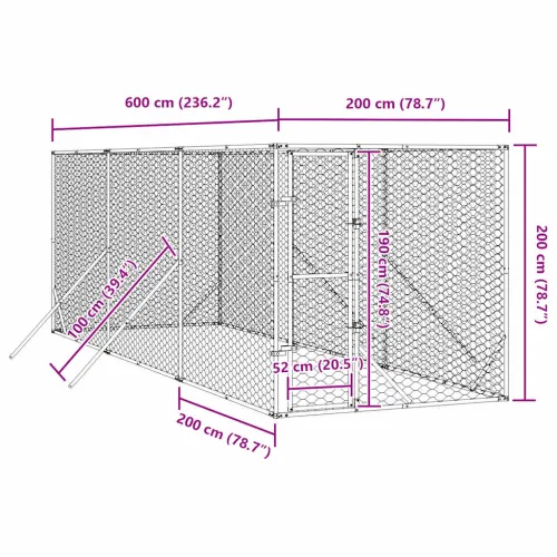 Vanjski kavez za pse srebrni 2 x 6 x 2 m od pocinčanog čelika - 2 x 6 x 2 m Cijena