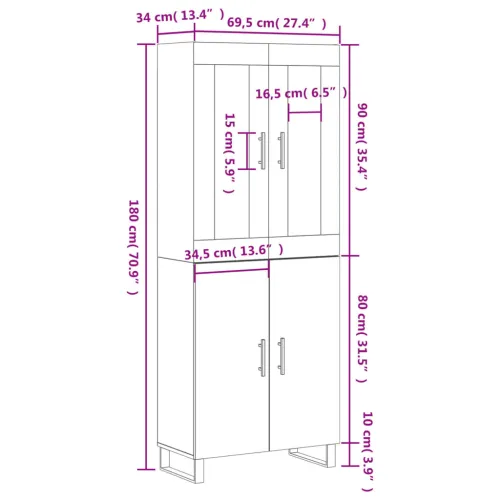 Visoka komoda siva betona 69,5x34x180 cm od konstruiranog drva - Beton siva 1 2 vrata Cijena