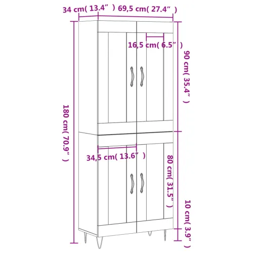Visoka komoda hrasta sonome 69,5x34x180cm od konstruiranog drva - sonoma hrast 1 2 drvena vrata Sonoma hrast Cijena