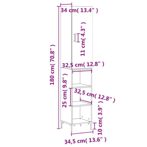 Visoka komoda bijeli 34,5x34x180 cm od konstruiranog drva - Bijela 1 3 police Bijela Cijena