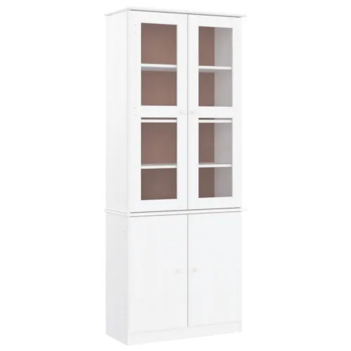 Staklena vitrina ALTA bijela 77x35x186,5 cm od masivne borovine - Bijela 1 Bijela Cijena