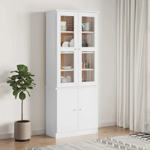 Staklena vitrina ALTA bijela 77x35x186,5 cm od masivne borovine - Bijela 1 Bijela Cijena