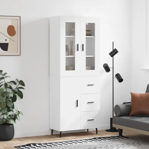 Visoka komoda bijela 69,5x34x180 cm konstruirano drvo - Bijela 1 1 vrata 3 ladice Bijela Cijena