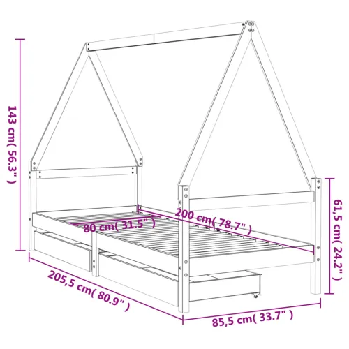 Okvir za dječji krevet s ladicama bijeli 80x200 cm od borovine - Bijela 80 x 200 cm Cijena